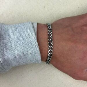 Vintage style stainless steel silver cuban link chain bracelet grunge punk 7mm